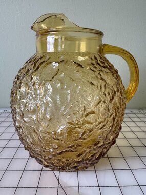 Anchor Hocking Amber Crinkle Glass Pitcher Lido Milano MCM Barware